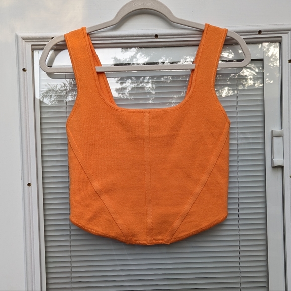 House of Harlow 1960 Tops - New House Of Harlow Revolve Sculpt Knit Square Neck Corset Tank Orange, size L